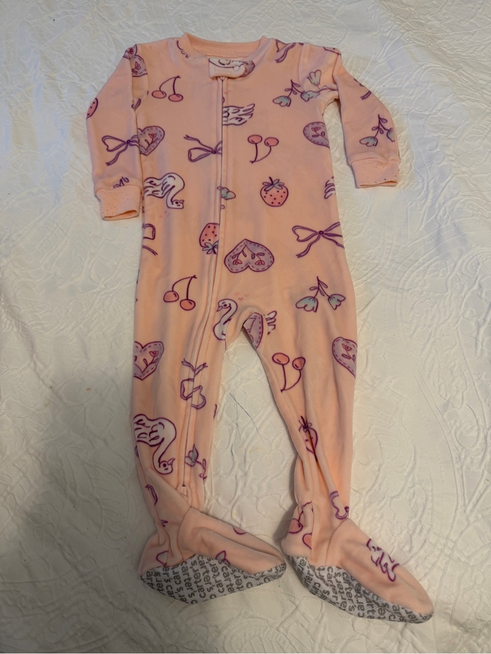 Carter’s Baby Girl Pink Footed Zip-Up Pajamas | 12M